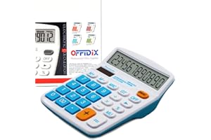 OFFIDIX Calculatrice Bureau Solaire et Batterie - Double Puissance Portable 12 Chiffres Grand écran LCD Bleu