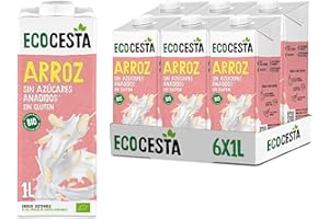 ECOCESTA MEJOR CADA DIA - Pack de 6 Unidades de 1 L de Bebida Ecológica Vegetal de Arroz - Sin Azúcar Añadido y Sin Gluten - Apto para Veganos - Ideal para Tomar Sola, con Café o en Batidos