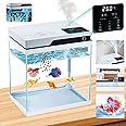 LIODUX Automatic Feeding Aquarium Fish Tank Starter Kit, With Smart Touch Panel, Featuring Crystal Clear 360° Viewing Fish Tank Kit, Eco-Cycle Filtration for Betta Fish (6 Gallon)
