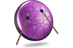 LEKATO Steel Tongue Drum à 6 Pouce 11 Notes Ré(D) Majeur, Steel Handpan Mini Tambour à Langue pour Débutant, Idéal Pour Méditation, Yoga, Education Musicale, Violet Nacré