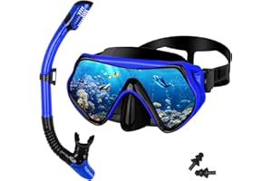 Amiable Snorkel Set Adults, Anti-Fog Snorkel Mask and Snorkel Adult, Panoramic Wide View Scuba Diving Mask and Dry Snorkel, Tempered Glass Snorkeling Mask and Snorkel Set Adult