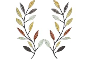 ZHENGMY 2 Pieces Metal Tree Leaf Wall Decor Vine Olive Branch Leaf Wall Art Wrought Iron Scroll Above The Bed, Living Room, Outdoor Decoration (Multi Color)