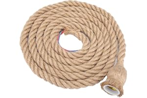QCWWY 2m E27 Vintage Lampa Wisząca ze Sznurka Konopnego, Oprawa Oświetleniowa ze Sznurka Konopnego z Wiszącym Przewodem Oświetleniowym i Gniazdem Oświetleniowym E27 Vintage Lampa Sufitowa dla (2 metry 1 głowa)