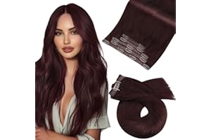 Moresoo Wine Red Human Hair Extensions Clip in 14 Inch Burgundy Red Clip in Human Hair Extensons Real Hair Clip in Hair Extensions 5 Pieces/70g #99J