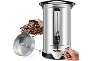 Homtone percolateur à café 120 tasses/18L à double paroi, percolateur industriel avec filtre rond et robinet, distributeur d'Eau Chaude pour Café, Thé, 1500W (Argent)
