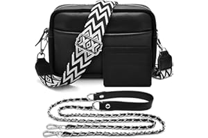 BROTOU Crossbody Bag for Women, Leather Handbag & Shoulder Bag with Adjustable Wide Strap, Chain Strap & 3-Slot Card Holder, Camera Cross Body Bag for Lady Girl Shopping Daily Use