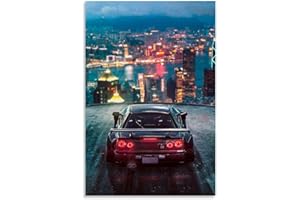 HELLOVE Poster de voiture JDM R34 - Peinture décorative sur toile - Décoration murale pour salon, chambre à coucher - 50 x 75 cm
