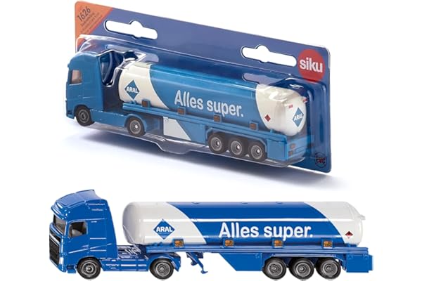 siku 1626 – Camion-citerne, Métal/Plastique, Bleu/Blanc, Logo ARAL, Jouet pour enfantss, Pneus en caoutchouc
