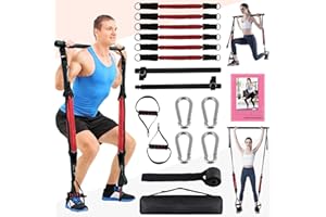 KIKIGOAL Pilates Bar Set Mit Widerstandsbändern, Krafttrainingsgeräte Frauen Männer, 60IBS-180IBS Verbesserte Pilates Widerstandsbänder und Toning Bar, Griffe für Home Gym,Tragbare Fitnessgeräte