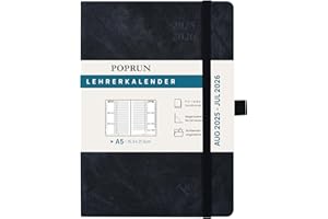 ‎POPRUN POPRUN Teacher's Calendar 2025 2026 DIN A5 - Teacher Planner 25/26 for Lesson Preparation with Monthly Index. School Planner with PU Leather Hardcover for Teachers - Black