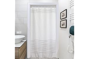 YISURE Tenda da doccia sottile, larghezza 120 cm, per piccole vasche da bagno, in poliestere, colore bianco, con linee nere, impermeabile, larghezza 120 x altezza 200 cm