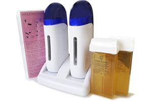 Crisnails® Kit de Depilación Profesional, 1 Calentador de Cera Tibia Roll-on(Modelo Doble), 2 Cartuchos de Cera(100ml/ud), 1 Paquete de Bandas Depilatorias(100uds)