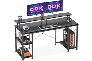 ODK Escritorio, Escritorio Gaming de Juegos con Estante Reversible, Escritorio Ordenador con Soporte para Monitor, Mesa Gamer de Juegos Escritorio Ordenador para Oficina, Salón (Negro, 120x50x86.5cm)