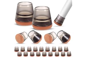 AUKTRANSCELER Okrągłe nakładki na nogi krzeseł, 24 sztuki (14-22 mm), silikonowe ochraniacze na nogi krzeseł z filcowymi poduszkami dla redukcji szumów, antypoślizgowe, do podłóg drewnianych i płytek (przezroczysty