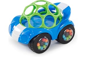 Bright Starts Oball Rattle & Roll Sports Race Car Toy Push and Go Vehicle, Easy Grasp, Ages 3 Months +, Blue