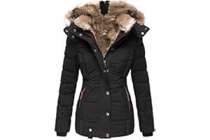 L9WEI Veste fine et chaude à capuche pour femme - Veste d'hiver chaude et légère - Manteau en duvet épais - Veste extérieure