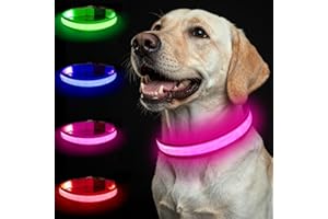 Nepfaivy Collar Luminoso para Perros - 3 Modos Collar Perro Luz con USB Recargable y Impermeable, Ajustable Collares LED para Perros Pequeños, Medianos y Grandes (Rosa-M)
