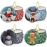 Candele Profumate , per Aromaterapia da 4 Pezzi, in Cera di Soia Naturale, Set Regalo Natalizio Decorative Dolci