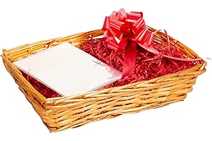 GREEN LEAVES Honey Wicker Basket Hamper Kit - Make Your Own Gift Hamper - Birthday, Christening, Wedding, Christmas Gifts - Red Packaging