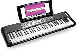 Piano Keyboard 61 gewichteten Tasten, Digital Piano für Anfänger, tragbares E-piano, 300 Sounds, Keyboard mit Lautsprechern, LCD, USB-MIDI, Notenständer, Kopfhöreranschluss, Premium-Stimmen