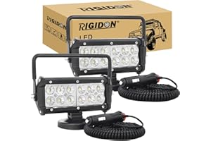 RIGIDON 2 Pcs Portable Magnetic Base Square Led Work Light, 7 inch 36W Flood Beam, 12V 24V Driving Lights Lamp for Car Off road Truck 4x4 SUV ATV Tractors Excavator, 6000K White, Led Search Lights