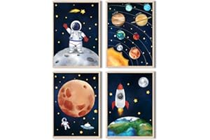 MeinBaby123® Póster de astronauta para habitación infantil, juego de 4 pósteres DIN A4, diseño de cohetes del mundo para niños, habitación de bebé, póster de pared premium (Astronauta V3)