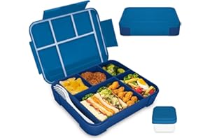 IJIAMY Bento Lunch Box Kids, Bento Box Lunch Box Adults with 5 Compartments and 1 Salad Dressing Containers, Snack Box for Kids and Adults Work School (Cyan Blue)