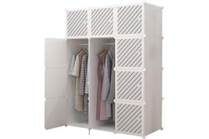 XOKOTAKI Armadio Componibile, Scaffalatura Modulare, Armadio Componibile Porta Abiti per Casa, Scaffale Portaoggetti per Camera da Letto, 12 Moduli, 2 Barre, 140x105 cm, Colore Bianco