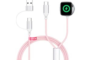 2-in-2 Charger Cable Compatible with Apple Watch Ultra 3 2 & USB-C Devices – imodomio USB-C Charging Cable for iPad 11-inch, AirPods, iPhone 17 16 15 Series (Pink)