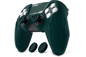 PlayVital Cover Silicone per ps5 Controller,Joystick Custodia Protettiva Antiscivolo&Copri Analogici&Adesivo Touchpad,Compatibile con Base di Ricarica,CyberMech-Verde