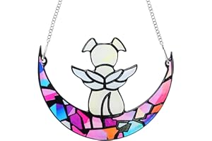 HPMJZ Acrylic Rainbow Dog Memorial Gifts for Dog Lovers, Stained Glass Angel Wings Window Rainbow Hangings Suncatcher Pet Memorial Gifts Sympathy Bereavement Gift Passing Away Remembrance Wall Art Decor