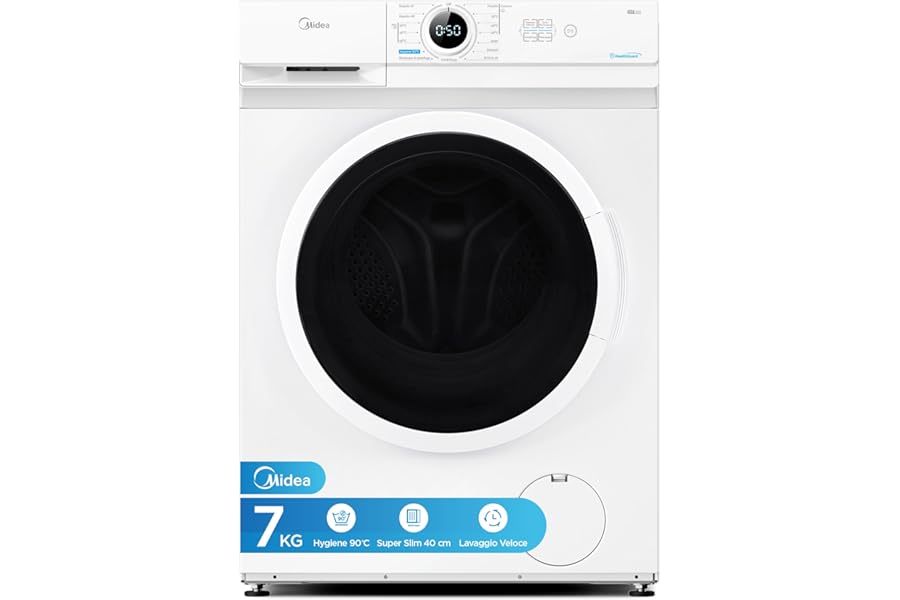 Midea MF100W70/E Washing Machine Front Load 7 kg, 40 cm Deep Slim Design, 1200 RPM, Quick Program, Multiple Temperature Options, 15 Programs, White