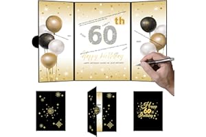 HOMANGA 60th Birthday Decorations for Men and Women, Big 60th Birthday Alternative Signature Guest Book, 60th Gifts for Men and Women, Black Gold 60 Years Party Decoration Supplies, About A4 Size