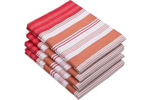 ZOLLNER 4 paños de Cocina de algodón a Rayas Rojas, 50x70 cm, 220 g
