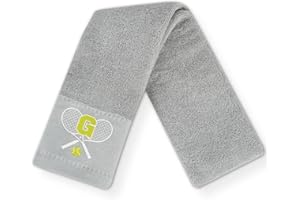 CybGene Tennis Towel with Monogrammed Embroidery, Initial Tennis Gifts, Personalized Tennis Court Accessory for Men, Women on Birthday, Retirement, Soft and Absorbent, Grey-G