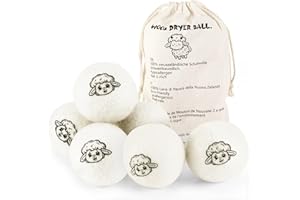AUAURAINTT 6er Set Trocknerbälle für Wäschetrockner, 100% Hypoallergene Neuseeländische Wolle Dryer, Natürlicher Weichspüler Waschbälle für Daunenen, Mit Lagerung Nylon Tasche