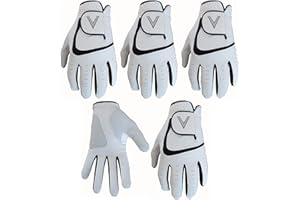 VALUE GOLF GLOVES 5 White Men's All Weather Golf Gloves Cabretta Leather Thumb & Palm Patch (Large L/H)