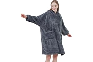Aisbo Plaid Felpa Coperta con Maniche - Pigiama Coperta Indossabile Donna e Uomo Oversize con Manica e Cappuccio Regalo Compleanno Natale Donna, Hoodie Blanket (Grigio,95x85cm)
