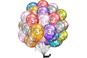 HPNPARTY Luftballons 3. Geburtstag,15 Stück Metallic folienballon 3 helium ballons 3 jahre aus 100% Naturlatex,Klimaneutral, 32cm Ballon 3 zahlen für Kindergeburtstag und mädchen junge Geburtstag