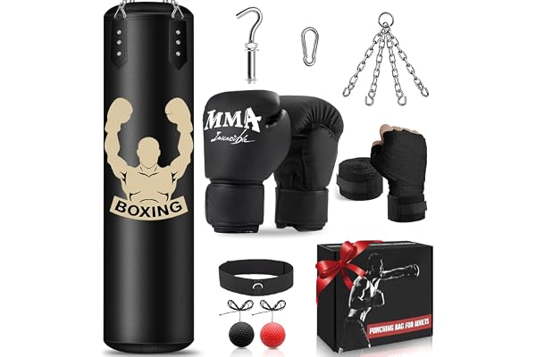 YORWHIN Sac de Frappe, Sac de Boxe Suspendu de 120cm, Équipement d'Entraînement de Boxe avec Sac de Frappe Non-Rempli, Balle Réflexe, Gants MMA, Bracelet, Set de Boxe pour Karaté Kickboxing Muay Thai