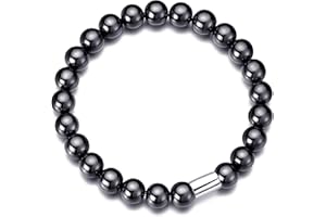 Philip Jones Men's Hematite Round Beaded Gemstone Stretch Bracelet