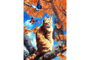 AIRDEA Cat Butterflies 5D Diamonds Painting Kits, DIY Diamond Art Craft Supply for Adults, Full Drill Embroidery Art Picture for Home Wall Decor 30x40cm