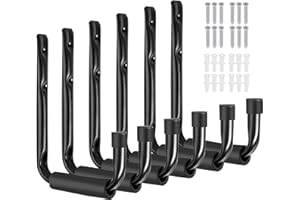 KAHEIGN 6 Pezzi Ganci per Garage per Impieghi Gravosi, 15CM Ganci Portaoggetti in Acciaio Appendiabiti da Parete Organizzatore di Scale con Schiuma EVA per Garage Giardino Scaletta Sedia Tubo Bici