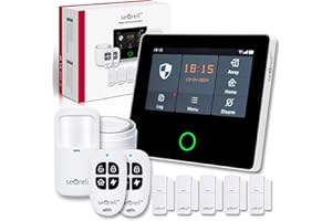 seQrell, Kit Alarma Casa con Aviso al Movil, Sistema de Alarma para Casa WiFi y 4G gsm sin cuotas con Pantalla Táctil 4.3” y Batería de 1500 mAh, Aplicación Tuya Smart Life, Alexa y Google, SQ4324C