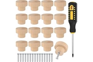 Vwoqiy Drewniane gałki do szafek, drewniane gałki do drzwi, okrągłe drewniane gałki do drzwi, do mebli, szafy, komody, 3 cm, ze śrubokrętem, 16 szt