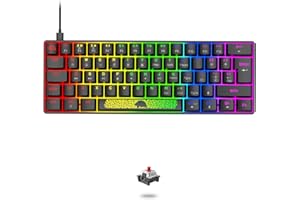 LEAVEN T60 - Mini tastiera gaming meccanica 60% Compact rgb led retroilluminata light up QWERTY - switch rossi lineari Type c Ergonomico piccola Anti-ghosting, per PC Computer Laptop Mac PS4 - Nero