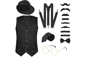 PLULON 1920 Accessori da uomo Abbigliamento Costume Outfit con gilet Cappello Fedora Orologio da tasca Bretelle Cravatta per uomo