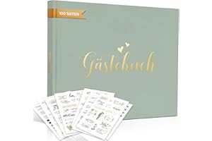Hyggartn Gästebuch Hochzeit, Sticker Hochzeit Gästebuch, 100 Seiten Hochzeitsgästebuch, Hochzeitsalbum für Erinnerungen, Grün Gästebuch Leer, 155 Sticker Hochzeit in Deutsch und Englisch, 19 x 24 cm