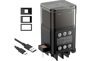 Pawfly Automatic Fish Feeder for Aquariums, USB Rechargeable Fish Tank Vacation Feeder, 320 mL Adjustable Auto Dispenser with Timer, for Powder Pellets & Granules