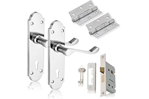 XFORT Chrome Elegance Range Polished Chrome Richmond Lever Lock Pack, Complete Set with Lock Door Handles, 65mm Sashlock and 75mm Ball Bearing Hinges, for Internal Wooden Doors